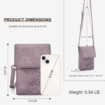Small Crossbody Bags for Women Trendy Vegan Leather Cell Phone Bag Embossed Flower Design Wallet Purses with Strap