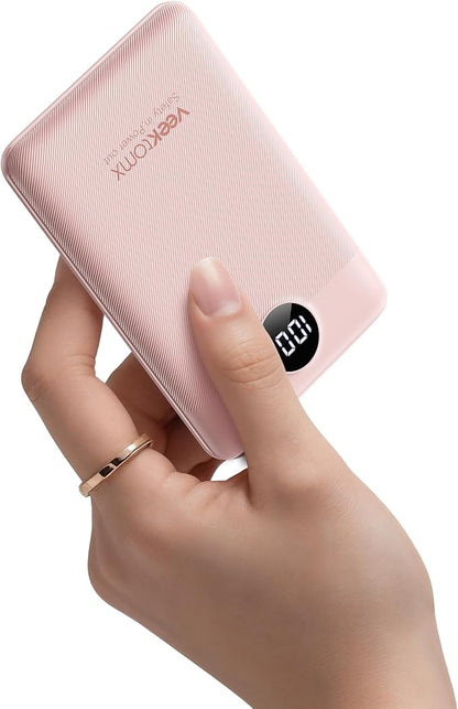 Portable Charger 10000mAh, Ultra Slim Power Bank Fast Charging with Attached USB C Cable, Travel Essential Phone Power Bank Battery Pack for iPhone 17/16/15/14 Samsung S25 Google etc, Pink