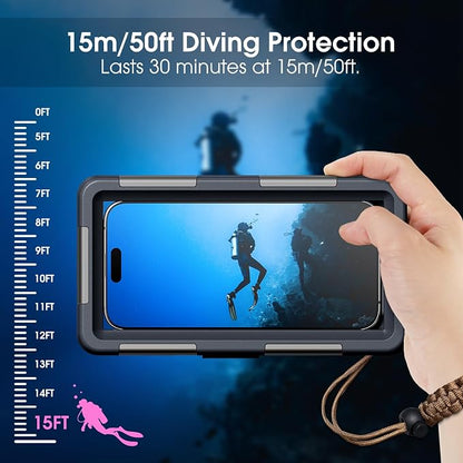 2026Underwater Snorkeling Diving Phone Case for iPhone 16/15/14/13/12/ Pro Max Galaxy S24/S23/S22.[50ft/15m] Professional Scuba Dive Waterproof Case Underwater Photo Video Cover Orange