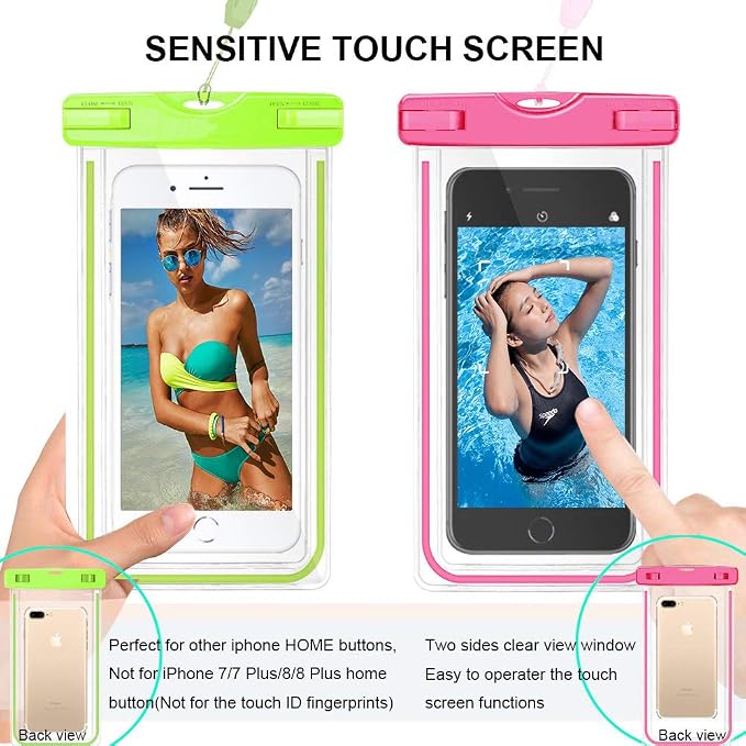 GLBSUNION Waterproof Phone Case, 4 Pack Universal Waterproof Pouch Dry Bag with Neck Strap Luminous Ornament for Water Games for iPhone 16 15 14 13 12 Pro MAX Plus Galaxy S24 S23 Edge Note up to 7.5"