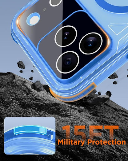 for iPhone 17 Pro Max Waterproof Case with Magsafe, Built-in [Camera & Screen Protector] [Lanyard], IP68 Water Proof Full Body Dustproof Heavy Duty Frosted Protective Phone Cover, 6.9" Blue