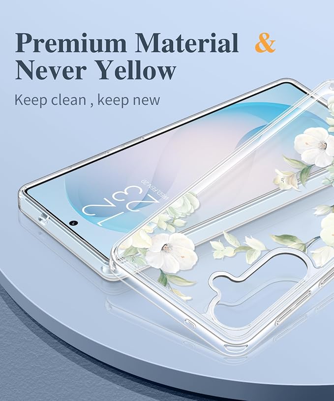 GVIEWIN for Samsung Galaxy S26 Case, Clear Floral Slim Shockproof Protective Women Phone Case, Non-Yellowing, with Screen Protector & Camera Lens Protector for Galaxy S26 6.3", Hibiscus/Green