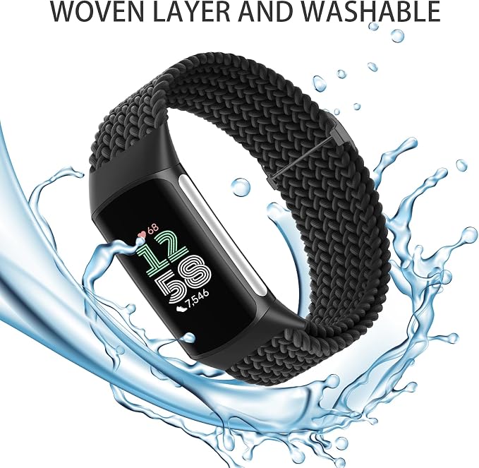 Braided Solo Loop Bands Compatible with Fitbit Charge 6/Charge 5, 3 Pack Adjustable Stretchy Wristbands Soft Woven Nylon Replacement for Fitbit Charge 5/Charge 6 Tracker Smart Watch for Women Men