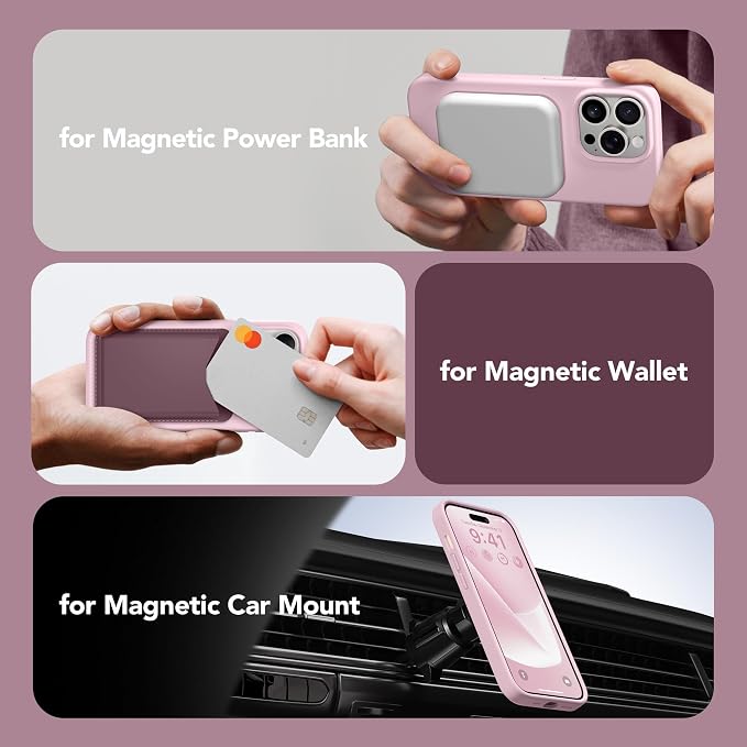 GONEZ for iPhone 14 Pro Case, Compatible with Magsafe, with Screen Protector + Camera Lens Protector, Soft Anti-Scratch Microfiber Lining, Shockproof Liquid Silicone Phone Cover, Pastel Pink