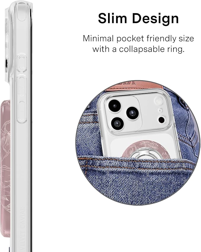 VELVET CAVIAR Compatible with MagSafe Phone Grip 2.0 | Cute Magnetic Ring Holder | Finger Loop Kickstand | Pop On Accessory for iPhone 17, 16, 15, 14, 13, 12 | Dusty Rose Floral
