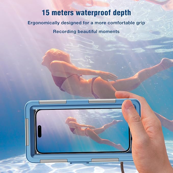 2026Underwater Snorkeling Diving Phone Case for iPhone 17/16/15/14/13Pro Max Galaxy S25/ S24/S23/S22/.[50ft/15m] Professional Scuba Dive Waterproof Case Underwater Photo Video Cove Blue
