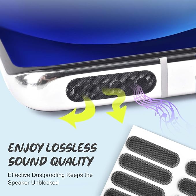 120Pcs Phone Speaker Cover Phone Speaker Dustproof Stickers Phone Speaker Dust Protector Cover Anti Dust Sticker Speaker Dust-Proof Cover Kit with Cleaning Brush & Tweezer