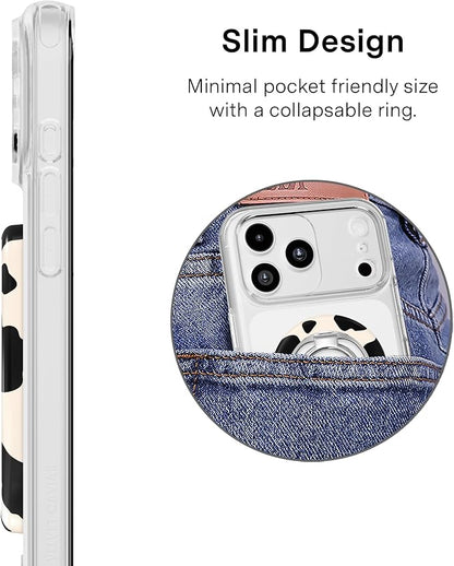 VELVET CAVIAR Compatible with MagSafe Phone Grip 2.0 | Cute Magnetic Ring Holder | Finger Loop Kickstand | Pop On Accessory for iPhone 17, 16, 15, 14, 13, 12 | Cow Print