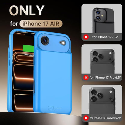GIN FOXI Battery Case for iPhone 17 AIR, Charging Case Rechargeable Charger 8500mAh Ultra-Slim Lightweight Powerful Battery Pack 15W Fast Anti-Fall TPU Juice Box for 17 AIR (6.5") Blue