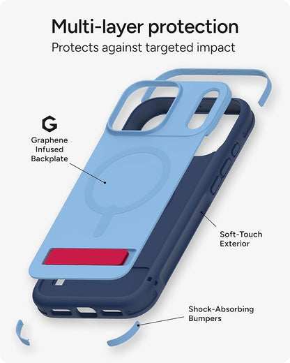 ZAGG Sedona Snap Case with Kickstand for iPhone 17 Pro Max - Blue Royal Ember, Drop Protection (13ft/4m), Multi-Layer Protection, with Camera Button, MagSafe Phone Case with Impact-Absorbing Bumpers