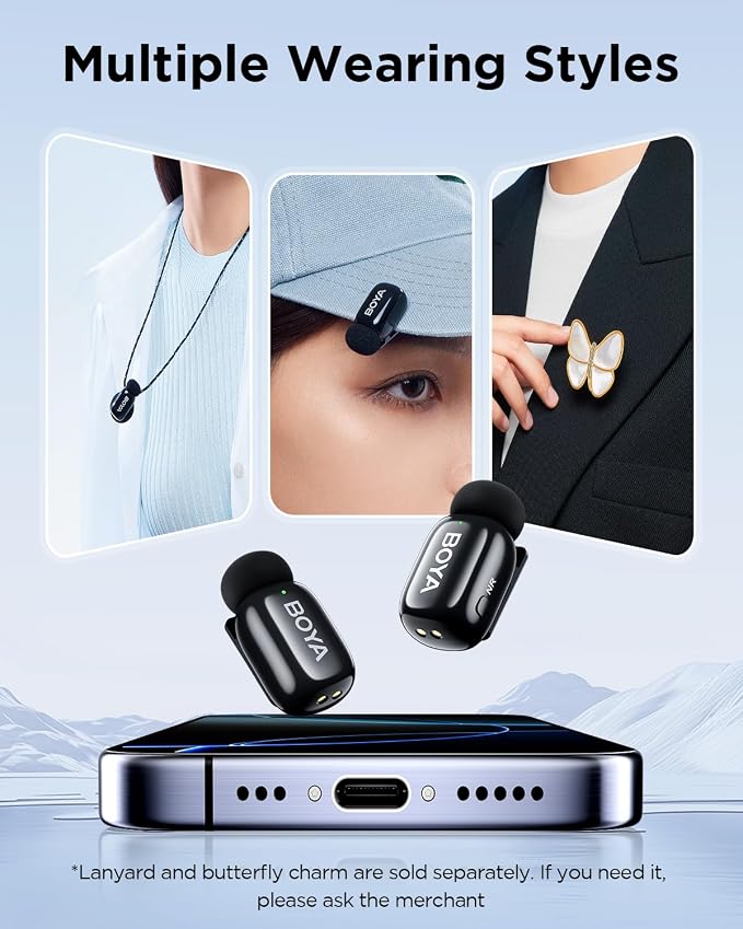 BOYAMINI Wireless Lavalier Lapel Microphone for iPhone 14/13/12,MFi Certified Lightning Port,Noise Reduction External Mics,30H Battery Life,Charging Case, Voice Changer for Vlog Podcast Record
