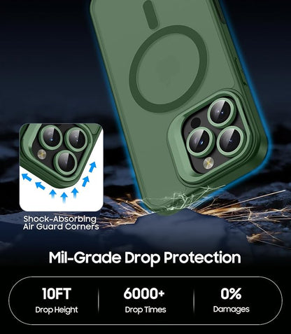 for iPhone 16 Pro Max Case, Compatible with MagSafe, Built-in Camera Ring Stand, with Individual Camera Cover, Translucent Matte Military-Grade Drop Protection Magnetic Case, Green