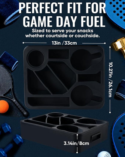 Couch Cup Holder Tray Dual Cup Silicone Snack & Drink Organizer – Waterproof Anti-Slip Large Couch Caddy Tray for Sofa Bed Car Camping, Dishwasher Safe No Spill Drink & Snack Couch Tray
