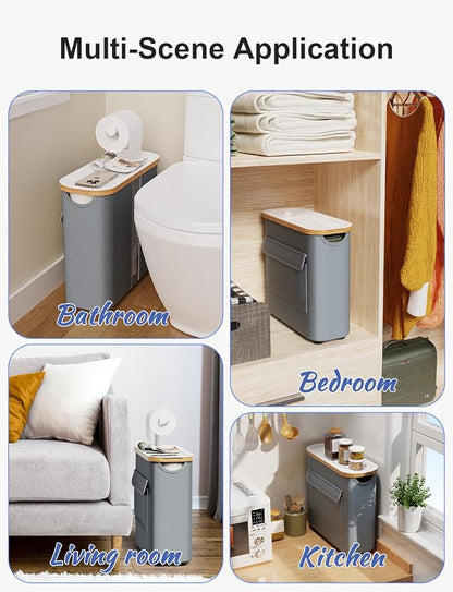 TAZENI Toilet Paper Storage Basket Holder Holds 9-12 +1 Rolls Elegant Multi-Functional Bathroom Toilet Paper Holder Stand Storage Organizer Waterproof with Tray Hold Phone Wet Wipes Gray