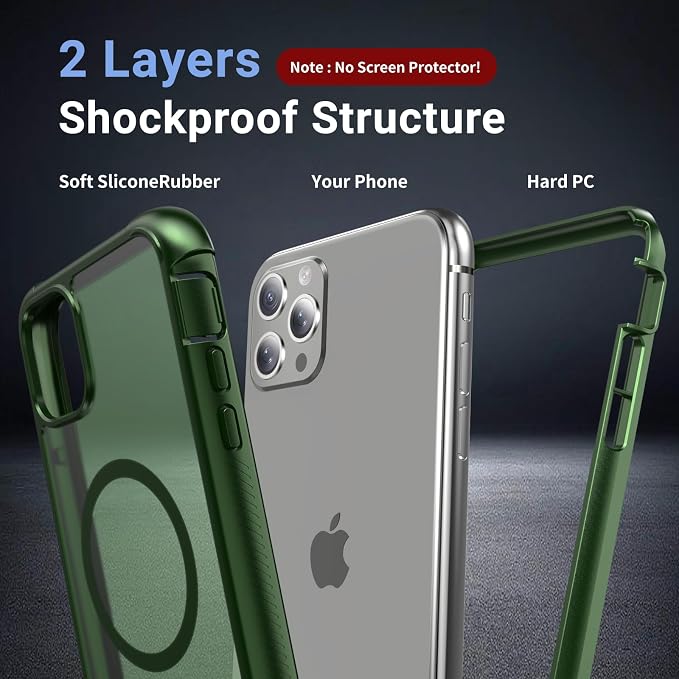 jaroco Magnetic for iPhone 11 Pro Max Case, [Compatible with MagSafe][Military Grade Drop Protection][Heavy Duty Protection][Non-Slip][Shockproof] 2-Layer Durable Bumper Phone Case 6.5''-Army Green