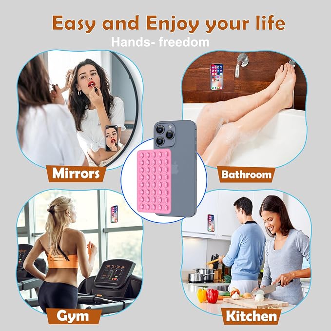 Double Sided Silicone Suction Phone Holder Mount, Silicon Accessory for iPhone and Android, Hands-Free Mirror Shower Phone Holder, TikTok Videos and Selfies (Combo C)