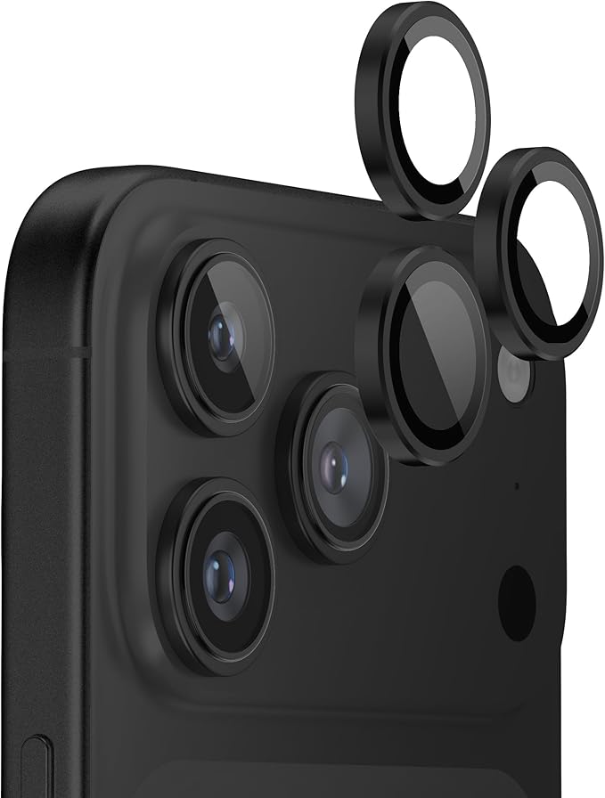 FLOLAB NanoArmour for iPhone 17 Pro Max/iPhone 17 Pro Camera Lens Protector - Anti-Reflective, Durable Tempered Glass with Aluminum Ring, TruColors, Ultra Clear, Easy Install - Black