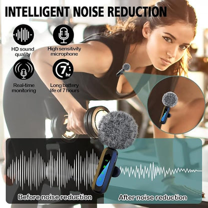 Mini Microphone,3 in 1 Wireless Lavalier Microphones for iPhone/iPad/Android/Camera(Lightning/USB/3.5 mm Jack),2 LED Display Bluetooth Microphone Mute/Noise for Video Recording Vlog,Youtube, Tiktok