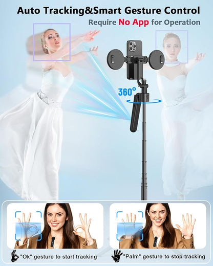 Vlogging Kit for iPhone/Android, 63”Auto Face Tracking Tripod for iPhone with Light, Wireless Microphones, Scrolling Remote Control for TikTok, Content Creator Kit for YouTube Starter