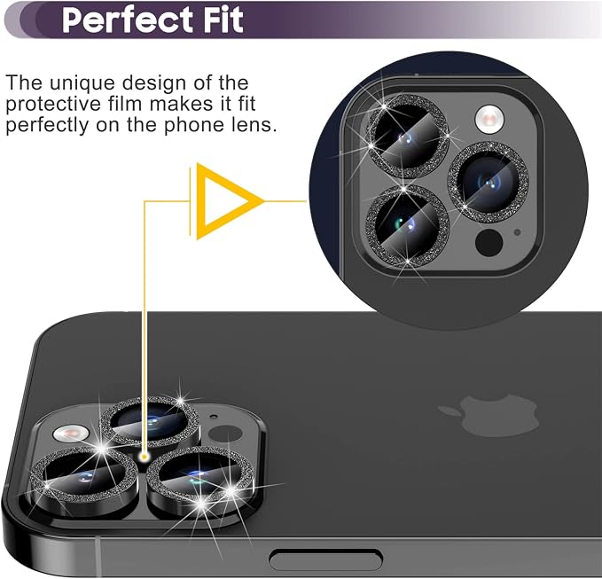 Suoman for iPhone 14 Pro Max Camera Lens Protector / 14 Pro Camera Lens Protector, Camera Cover Tempered Glass for iPhone 14 Pro Max 6.7 inch/for iPhone 14 Pro 6.1 inch [Perfectly Fit] -Bling -Black