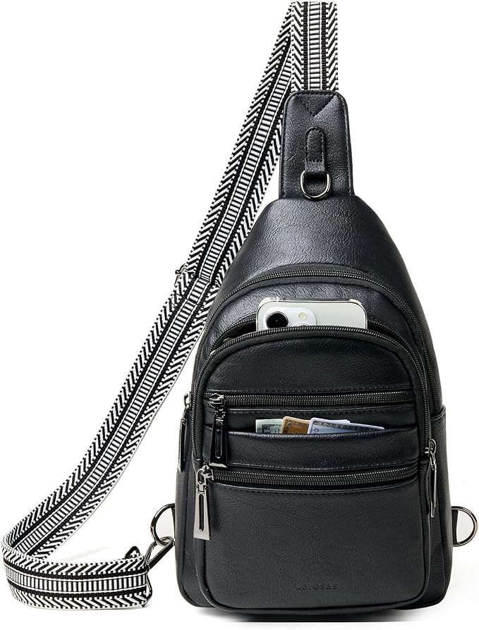 Leresas Sling Bag for Women Cross Body Bags Fanny Packs Over the Shoulder Bag Sling Backpack Vegan Leather Trendy Gifts Travel Handbag Black