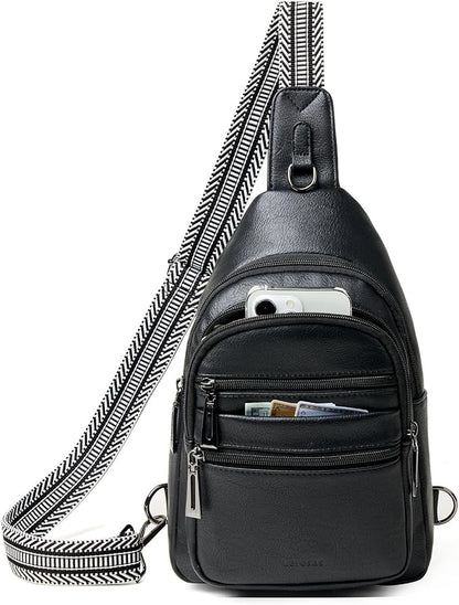 Leresas Sling Bag for Women Cross Body Bags Fanny Packs Over the Shoulder Bag Sling Backpack Vegan Leather Trendy Gifts Travel Handbag Black