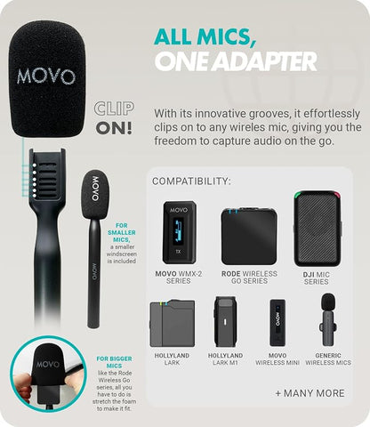 Movo WMX-HM Mic Handle for DJI Mic, Rode Wireless GO, Hollyland Lark, and More - Wireless Interview Microphone Handle - Wireless Lav Mic Adapter for Vlogging, Interviews, Podcasting, Content Creation