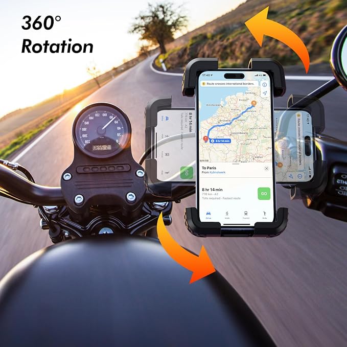 Motorcycle Phone Holder - [Metal Tie Rod] with Vibration Dampener, Adjustable Handlebar Bike Cell Phone Mount, Motorcycle Bicycle E-Bike Scooter Fit iPhone 16/15/14/13 Pro Max, 4.7-7.0" Phones