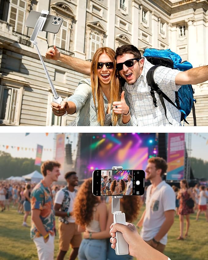 Selfie Stick with Wireless Remote – Portable Selfie Stick for iPhone & Android, Lightweight Foldable Travel Phone Holder for Cell Phone, for Photograph, Video Recording, Streaming, White