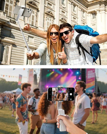 Selfie Stick with Wireless Remote – Portable Selfie Stick for iPhone & Android, Lightweight Foldable Travel Phone Holder for Cell Phone, for Photograph, Video Recording, Streaming, White