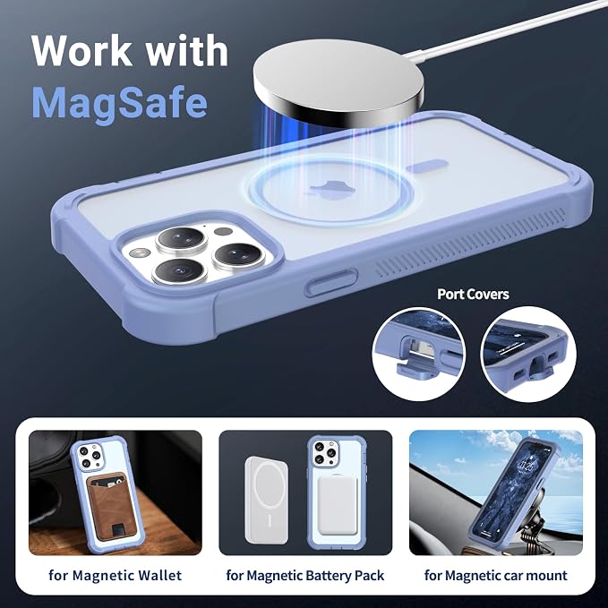 jaroco Magnetic for iPhone 13 Pro Max Case, [Compatible with MagSafe][Military Grade Drop Protection][Heavy Duty Protection][Non-Slip][Shockproof] 2-Layer Durable Bumper Phone Case 6.7''-Blue Purple