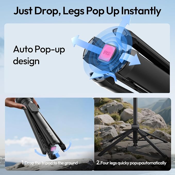 ULANZI Magnetic Phone Tripod, MT85 Auto Open Tripod with Enhanced 4-Leg, 60'' Selfie Stick Extendable Phone Stand, for Content Creation/Vlog, Compatible with iPhone 17/16/15/14/13/12 (Black)
