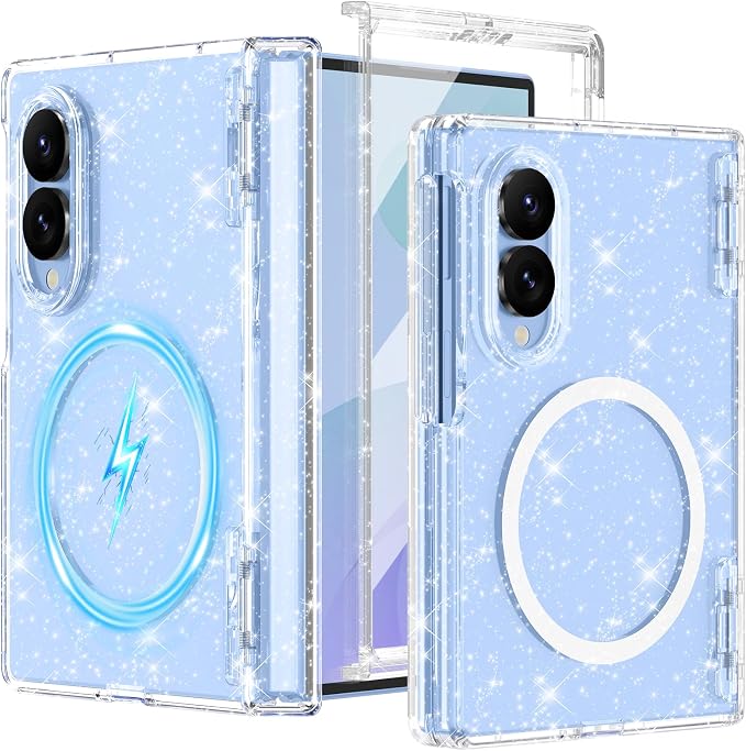 Btscase for Samsung Galaxy Z Fold 8 Case,Built in Front Screen Protector,[Compatible with MagSafe] Marble Hard PC Slim Shockproof Full Body Drop Protective Case for Z Fold 8, Clear Glitter