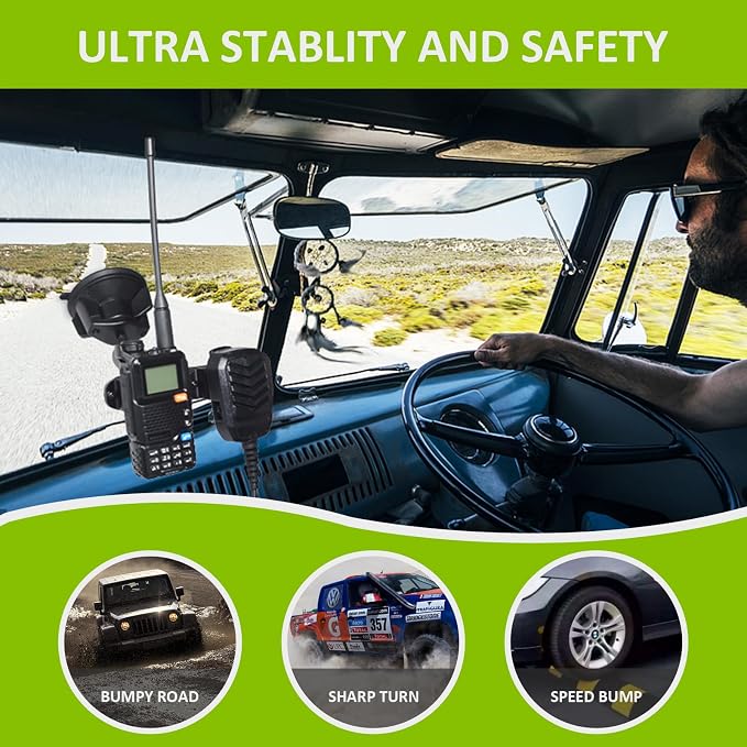 HYS Heavy Duty Radio&Remote Speaker Mic Suction Cup Mount for Radio W/Round Knob&Belt Clip - 3.54in Suction Mount, Quick Install Car Boat Windshield Window Mount for SDS100 BCD436HP XPR7550 APX6000
