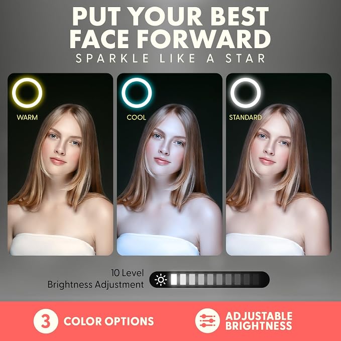 SQUATZ 11’’ LED 12W Selfie Ring Light with Wired Control, 3 Color Modes, 10 Brightness Levels, Tripod Stand with 6 Sections, Phone Holder, Adjustable Brightness Levels for Influencers, YouTube, TikTok
