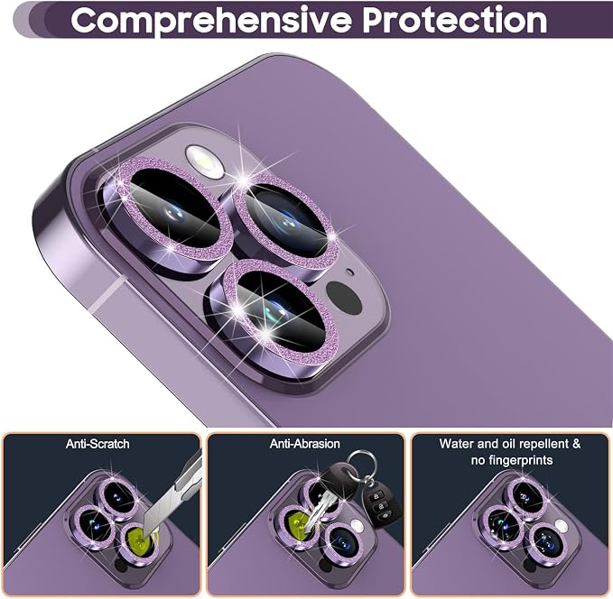 Suoman for iPhone 14 Pro Max Camera Lens Protector / 14 Pro Camera Lens Protector, Camera Cover Tempered Glass for iPhone 14 Pro Max 6.7 inch/for iPhone 14 Pro 6.1 inch [Perfectly Fit]-Bling-Purple
