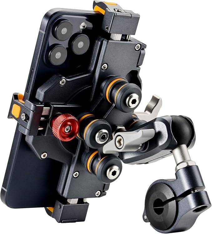 Aluminum Motorcycle Cell Phone Mount with Vibration Dampener, M1 Anti-Theft MTB Phone Mount for Motorcycle ATV Bike UTV Scooter, ATV Phone Holder Fit 6.1"-7.2" Phone, High-Speed Secure Lock