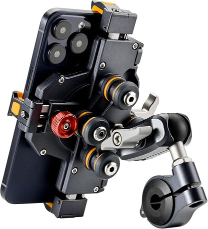 Aluminum Motorcycle Cell Phone Mount with Vibration Dampener, M1 Anti-Theft MTB Phone Mount for Motorcycle ATV Bike UTV Scooter, ATV Phone Holder Fit 6.1"-7.2" Phone, High-Speed Secure Lock