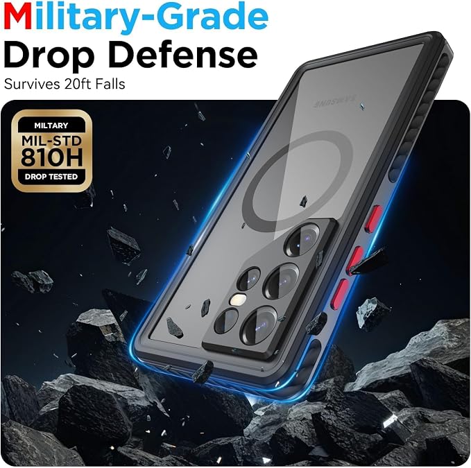 WIFORT for Samsung Galaxy S25 Ultra Waterproof Case Magnetic, [Rugged Stainless Steel] [Fit for MagSafe] [Screen Protector & Lanyard], Heavy Duty Protection Water Proof Metal Phone Cover - 6.9" Black