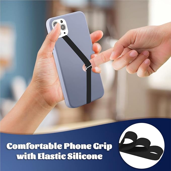 TEAMOLA Silicone Phone Grip Strap - Black 230 Phone Hand Strap Holder with Loop for Cell Phones, iPhone Grip, Finger Holder & Back of Phone Grips, Secure Anti-Slip Grip(3 Packs)