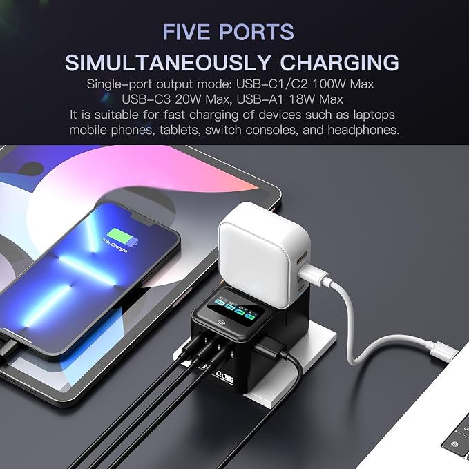 100W GaN Universal Travel Adapter with Smart Display, International Power Adapter with 3 USB-C & 1 USB-A Charging Ports, Worldwide Plug Adapter for European US UK AUS (Type C/G/A/I)