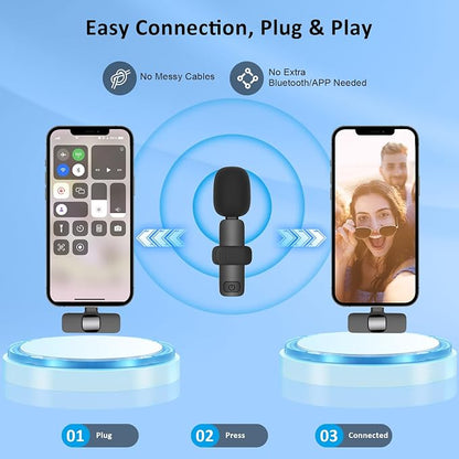 MAYBESTA Wireless Lavalier Lapel Microphone for iPhone Android - Bluetooth Mini Phone Microphones for Video Recording - 2 Clip on Mics with USB C Interface for Tiktok YouTube Vlog(USB-C Only)