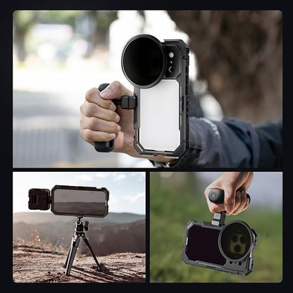 NEEWER Phone Cage Kit Compatible with iPhone 17 Pro Only, Video Rig Stabilizer Accessories with 67mm Filter Ring, 17mm & T Mount Lens Backplates, Quick Release Bluetooth Handle, PA143 (Black)
