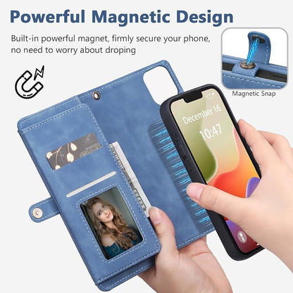 Wallet Case for iPhone 14 Plus with Card Holder/Crossbody Wallet/Strap| RFID Blocking | Magnetic | Kickstand | Detachable | PU Leather Phone Case for iPhone 14 Plus,6.7 in,Sky Blue