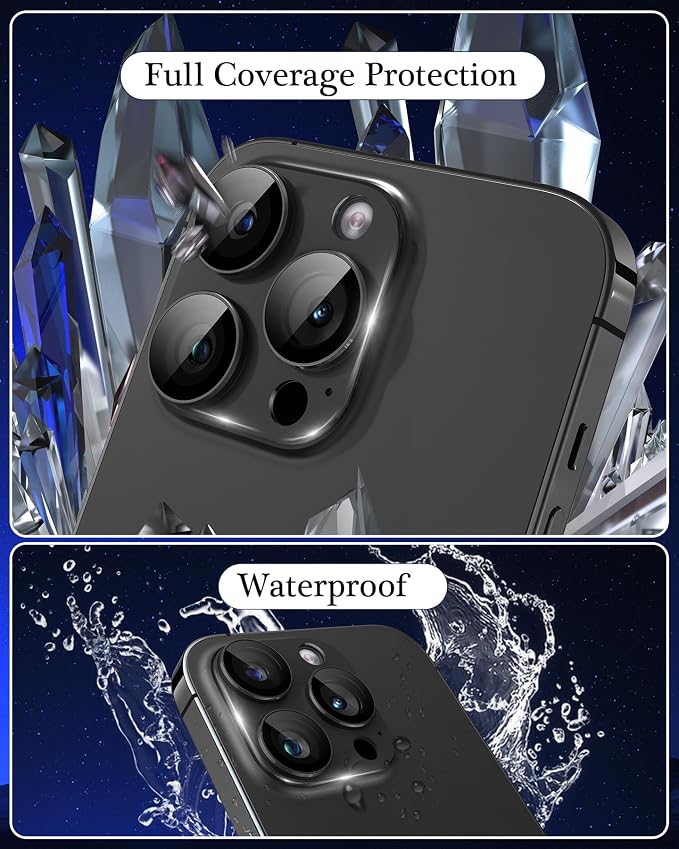 Compatible for iPhone 15 Pro/iPhone 15 Pro Max Camera Lens Protector 3D Metal Tempered Glass Screen Anti-Explosion Camera Cover for iPhone 15 Pro Max/ 15 Pro Black