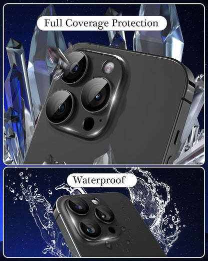 Compatible for iPhone 15 Pro/iPhone 15 Pro Max Camera Lens Protector 3D Metal Tempered Glass Screen Anti-Explosion Camera Cover for iPhone 15 Pro Max/ 15 Pro Black