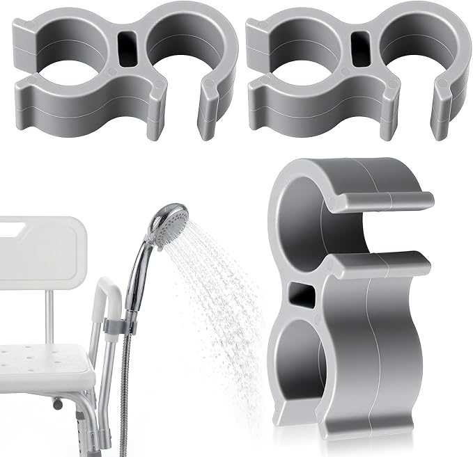 3 Pcs Silicone Shower Head Holder, Universal Shower Hose Holder for Chair, Showerhead Holders for Elderly Disabled Users, Bath Tub Hose Attachment Handicap Showers Accessories(Gray)