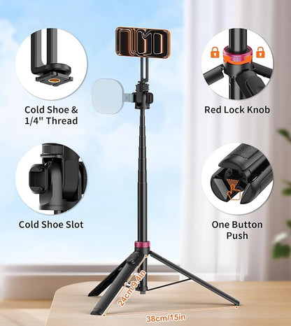 69" Magnetic Phone Tripod with Phone Clamp,Selfie Stick Monopod for Magsafe with Remote & Phone Mount Adapter,Portable Tripod for iPhone/Android,Portable Camera,Photo,Vlogging,Live Streaming,Travel