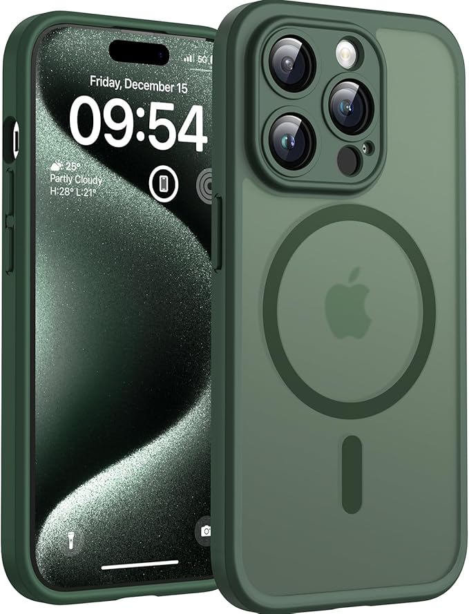 TOCOL for Phone 15 Pro Max Case, Compatible with Magsafe Charger, Full Camera Protection, Drop Protection, Translucent Matte Phone Case for iPhone 15 Pro Max 6.7 inch (Alpine Green)