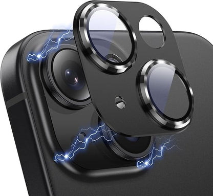 Korecase for iPhone 15/iPhone 15 Plus Camera Lens Protector,[Drop Protection][Scratch Resistant] Aluminum Alloy Metal Tempered Glass Camera Cover, Case Friendly Lens Protector -Black
